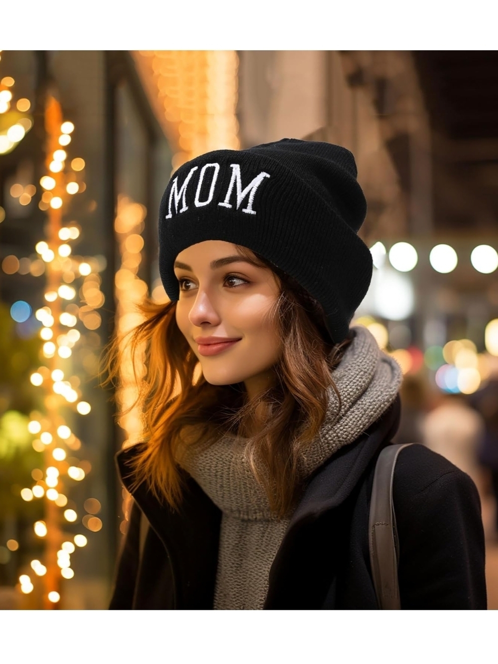 Black 'MOM' Knit Beanie - Unbranded